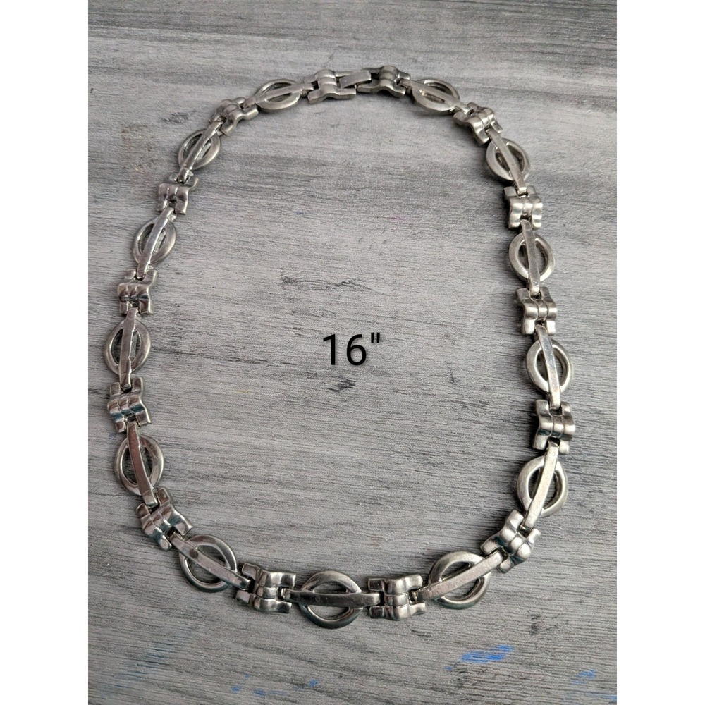 Vintage Silver Tone Geometric Link Chain Necklace 16 Inch Industrial Chic